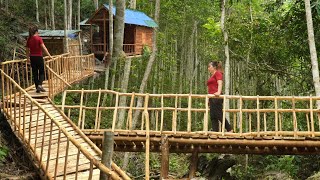 Building a wooden bridge across a bumpy stream - Completing the wooden bridge railing