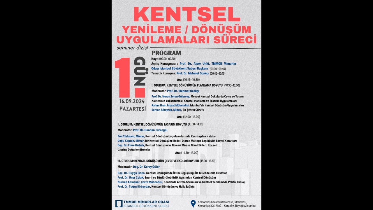 Kentsel Yenileme/Dönüşüm Uygulamaları Süreci Seminer Dizisi - 1. Gün