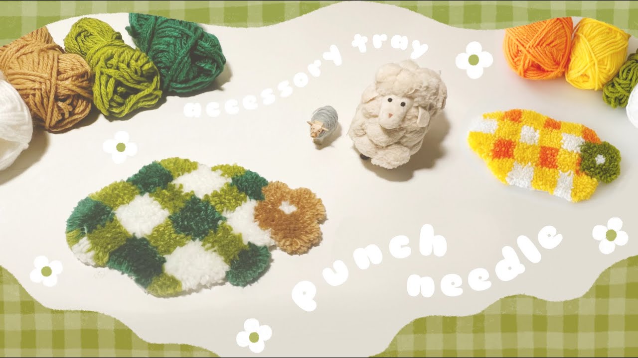 【ハンドメイド】チェッカーラグ　パンチニードル　ミニラグ　アクセサリートレイ ハンドメイド】チェッカーラグ パンチニードル ミニラグ アクセサリー