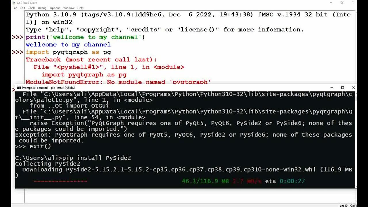 Pyqtgraph and pyside2 with pip install youtube