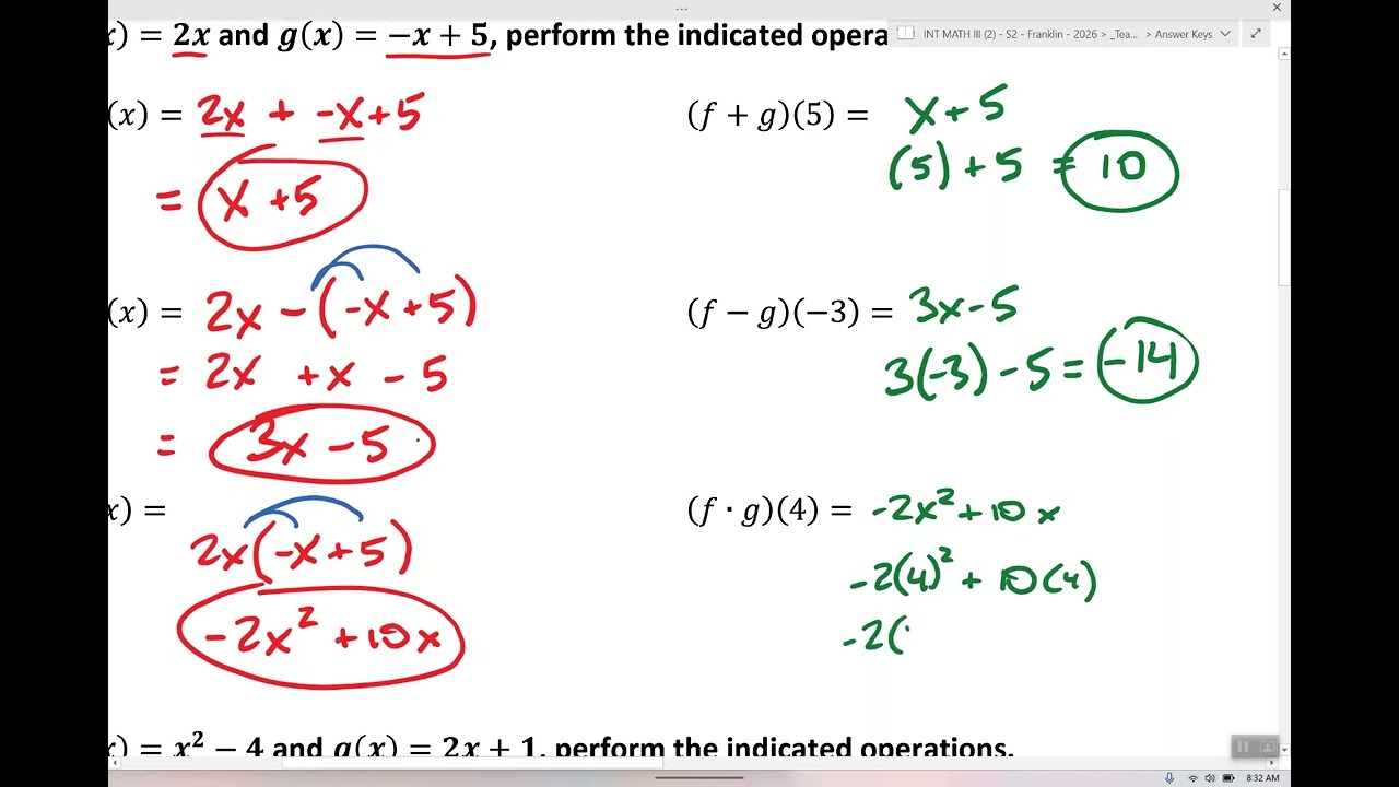 8.1 Notes: Operations on Functions