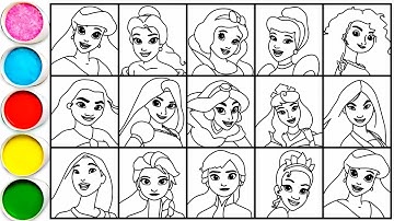 How to draw All Princesses Disney - Elsa, Anna, Ariel, Cinderella, Belle, Rapunzel, Moana and others