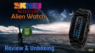 SKMEI LED 'Alien' Binary 50m Watch  Review & Unboxing (1035 / SKMEI D121B)