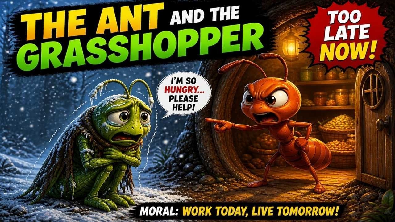 Video thumbnail for The Ant and the Grasshopper || English Moral Story || Famous Aesop's Fable