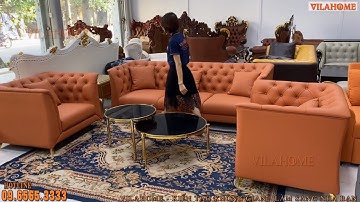 Ghế sa lông tân cổ điển bọc da thật cao cấp nhập khẩu đẹp, sang trọng