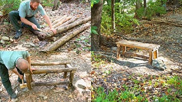 I Built a Bench in the Woods Using Only Hand Tools (DIY Bushcraft)