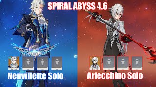 C1 Neuvillette Solo & C0 Arlecchino Solo | Spiral Abyss 4.6 | Genshin Impact