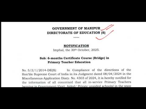 6 Months Bridge Course For Primary Teacher Education Manipur Details Information 2025