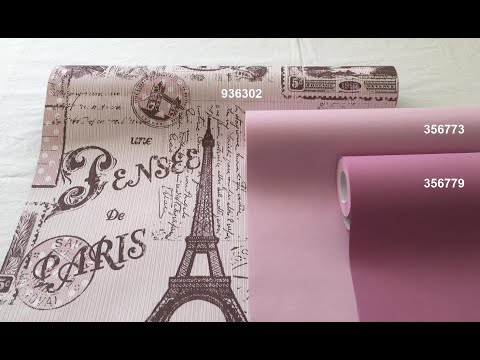 Дуже світлі ніжно-рожеві паперові шпалери 936302, для дівчинки школярки, Ейфелева вежа, Париж, романтична, видео 4