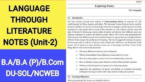 Language through Literature- Unit 2 Exploring Poetry | Semester 3rd| B.A B.A(P) B.Com | DU-SOL/NCWEB