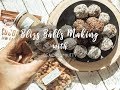 Healthy snack recipe  bliss balls making dates almonds cacao coconut prunes