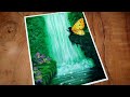 Easy waterfall landscape painting tutorial for beginnersa fairy enjoy waterfallnature green paint