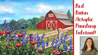 Springtime Barn Landscape Acrylic Painting Tutorial