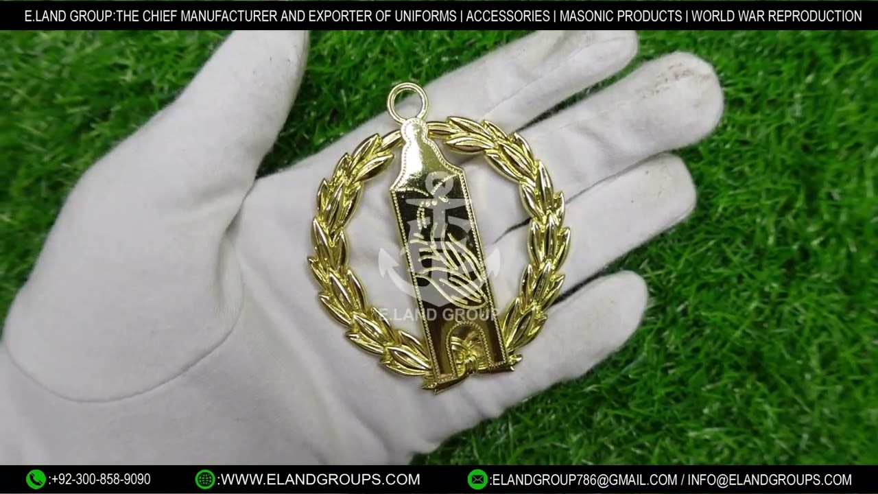 Grand Lodge Masonic Collar Jewel , Masonic Grand Junior Warden Jewel with wreath