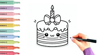 How to draw a cute birthday Cake| Birthday Cake Drawing| Easy Cake Drawing for beginners 🎂🍓