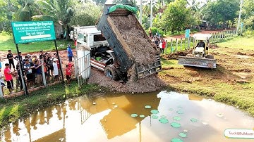 Nice Video Complete PROJECT! By Skill Bulldozer Pushing Soil And 5 Ton Dump Truck Unloading Soil