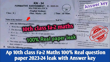 Ap 10th class maths fa2 maths question paper 2023-24|10th class fa2 maths question 2023 answers