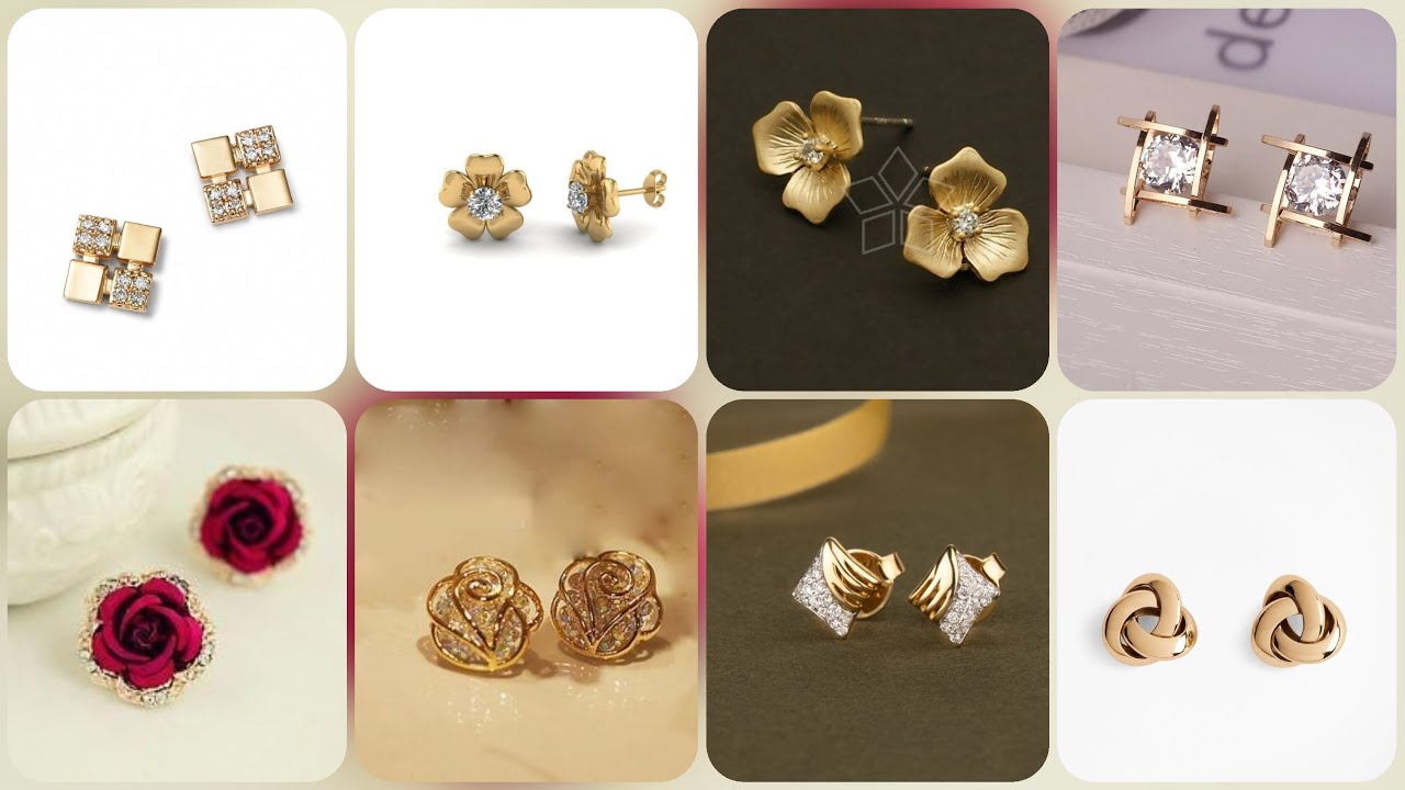 Pure Gold Tone Stud Earrings Designs Shop Online ER3818