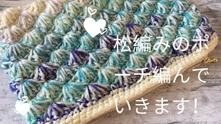 【初心者が編む】キラキラ松編みポーチ【100均毛糸】