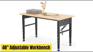 48' Adjustable Workbench with Rubberwood Top & Power Outlet