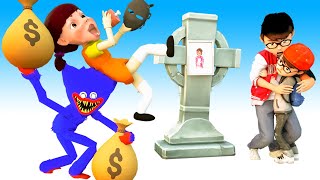 Fat Doll Squid Game and Huggy Wuggy Steal Money - Scary Teacher 3D Sad Story