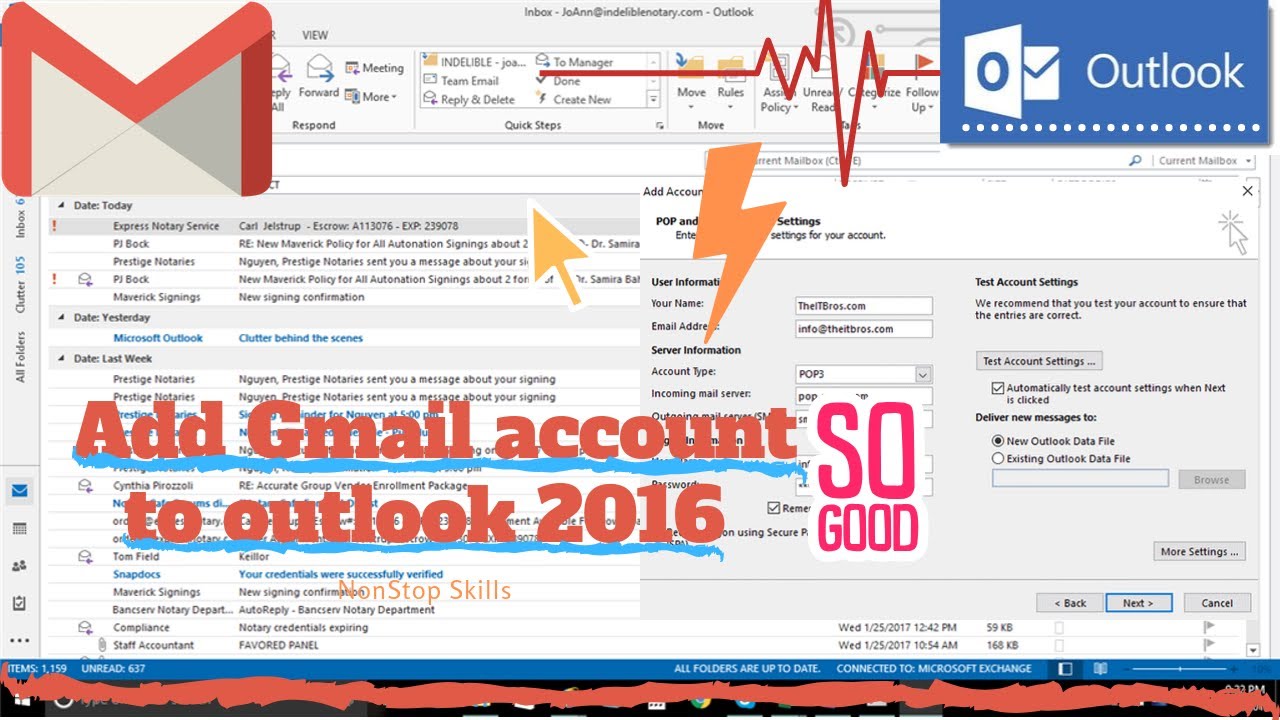 adding gmail to outlook with code