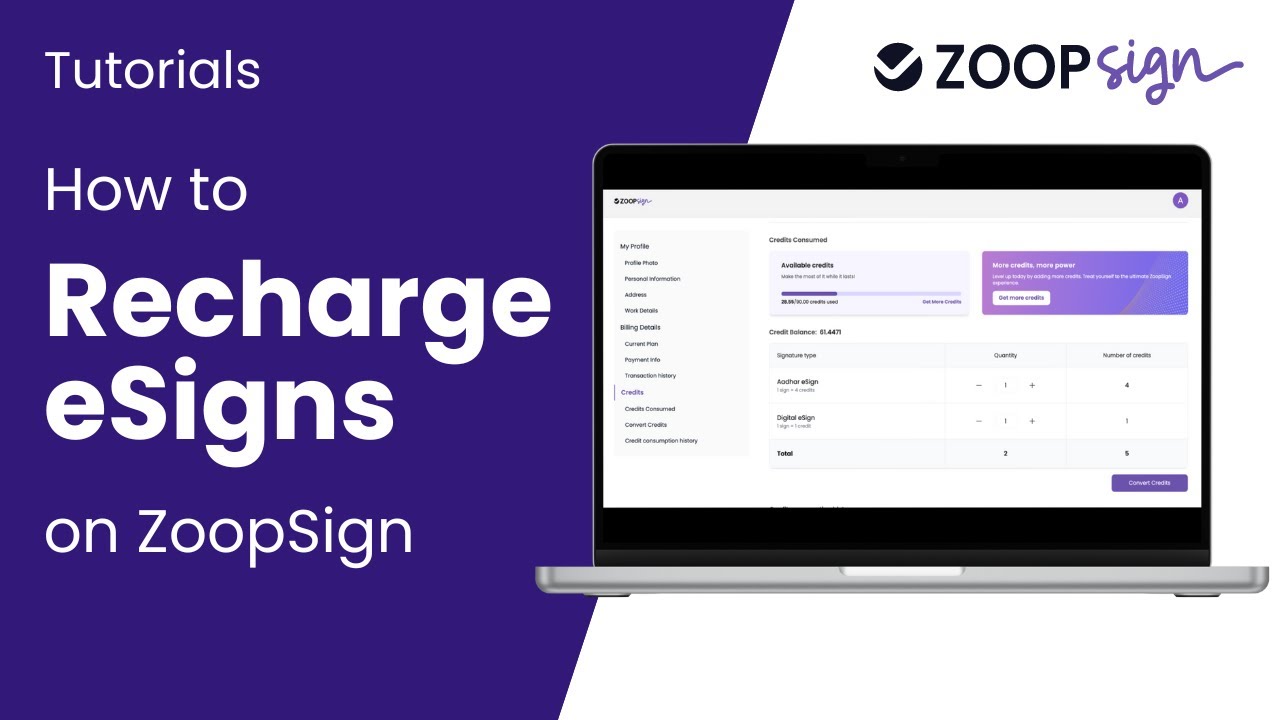 How to Recharge Aadhaar & Digital eSigns on ZoopSign - YouTube