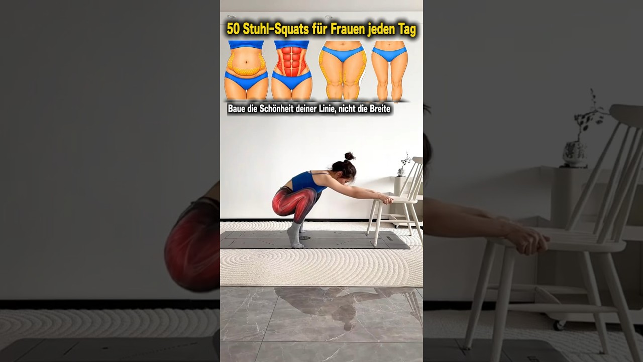 Thumbnail: 50 Stuhl- Squats täglich flacher Bauch & schlanke Hüften für Frauen! 🪑 #shorts