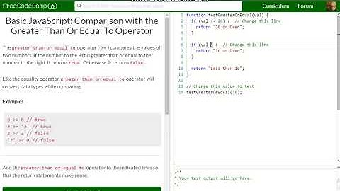 Basic JavaScript Comparison with the Greater Than Or Equal To Operator free code camp   Dani