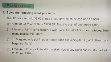 Dav Class 5 Math Unit 7 Worksheet 13 || Multiplication & Division Of Decimals || @madhubanclasses