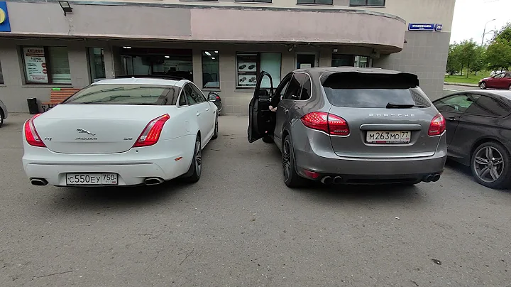 Exhaust battle Jaguar XJ 5.0 Supercharged vs Porsche Cayenne S Выхлоп Компрессор V8