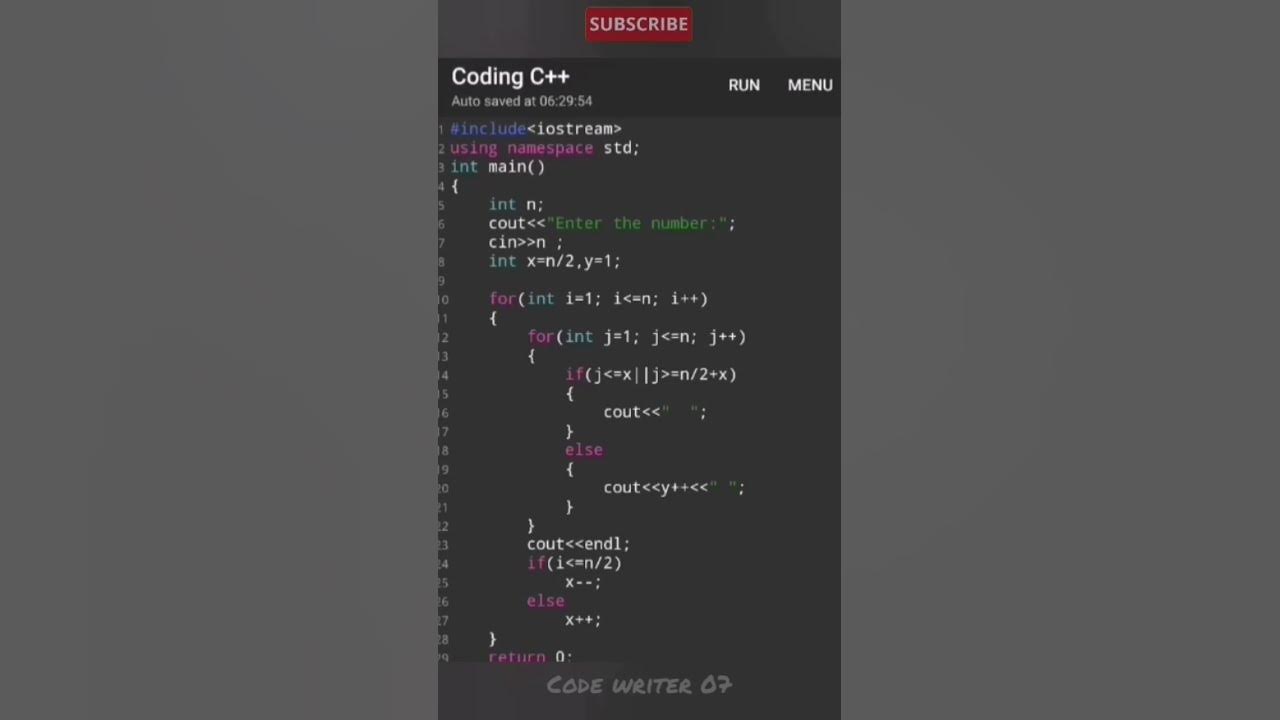 C++pattern program tutorial video || 💯🧠 #coding #shorts #codewriter07 ...