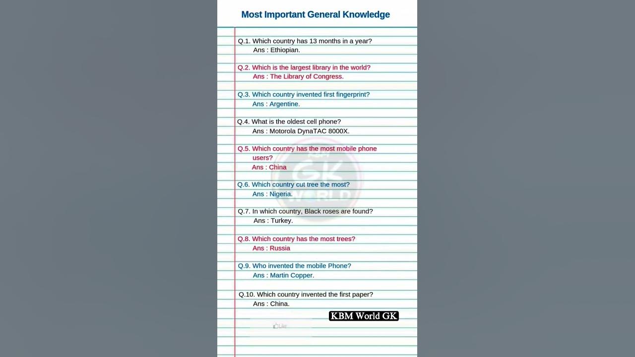 Which country has 13 months in a year general knowledge questions and