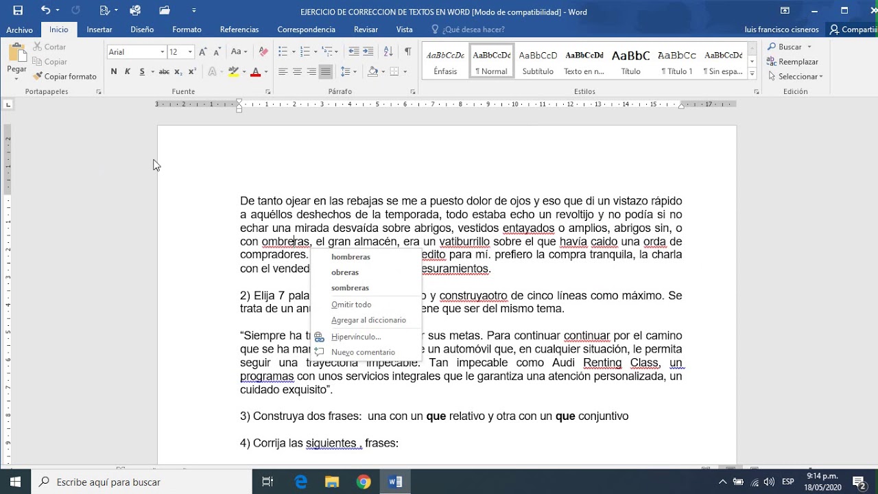VIDEO PRACTICA CORRECCION DE ORTOGRAFIA Y GRAMATICA EN WORD YouTube