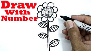 how to draw a flower step by step with number 0 drawing with number