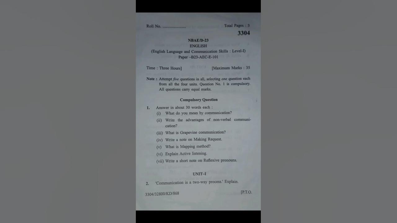 B 1 semester 2024 english communication paper youtube