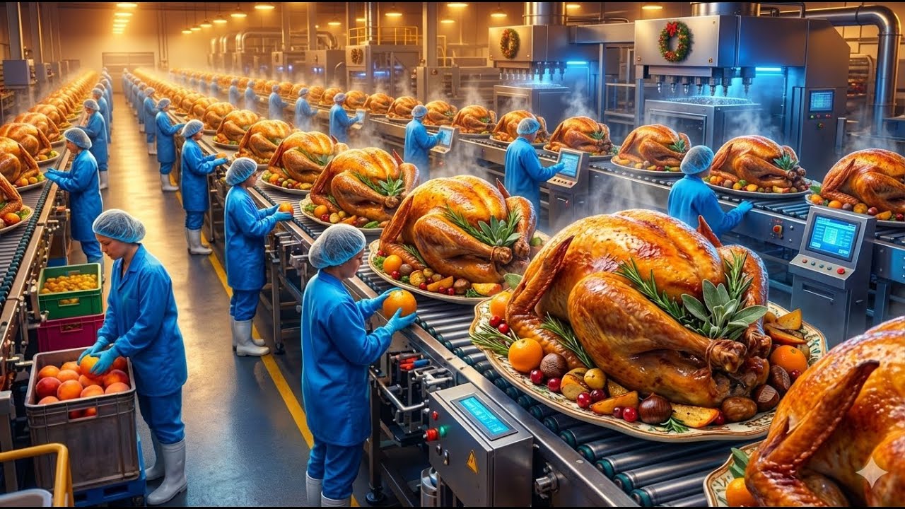 Fábrica de PAVO ASADO: Cómo se Producen MILLONES de Pavos Asados en una Fábrica (Proceso Completo)