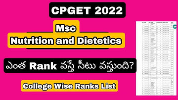 CPGET 2022 | Msc Nutrition and Dietetics ranks list | Nutrition and Dietetics Cut off list | Cpget