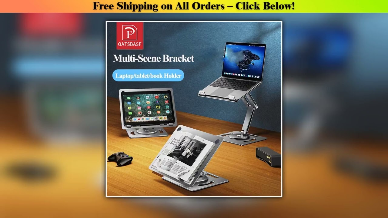 Oatsbasf 360 Rotable Aluminium Laptop Stand Height Angle Adjustment Tablet Desktop Holder