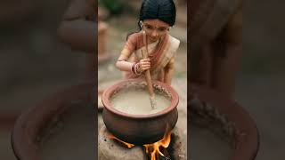 Miniature Doll Kambu Koozh Cooking ASMR | Indian Village Tiny Kitchen Life#miniaturecooking