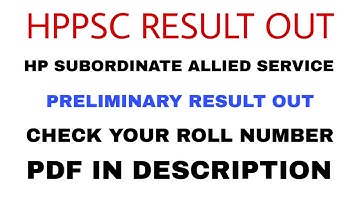 HPPSC result out 2020 | HP Subordinate allied service pdf