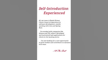 #Self Introduction For Experienced Candidates#How To Clear Interview#How To Introduce In Interview