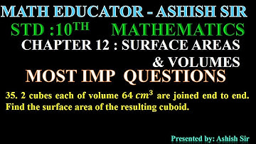 2 cubes each of volume 𝟔𝟒 𝒄𝒎^𝟑 are joined end to end. Find the surface area of the resulting cuboid.