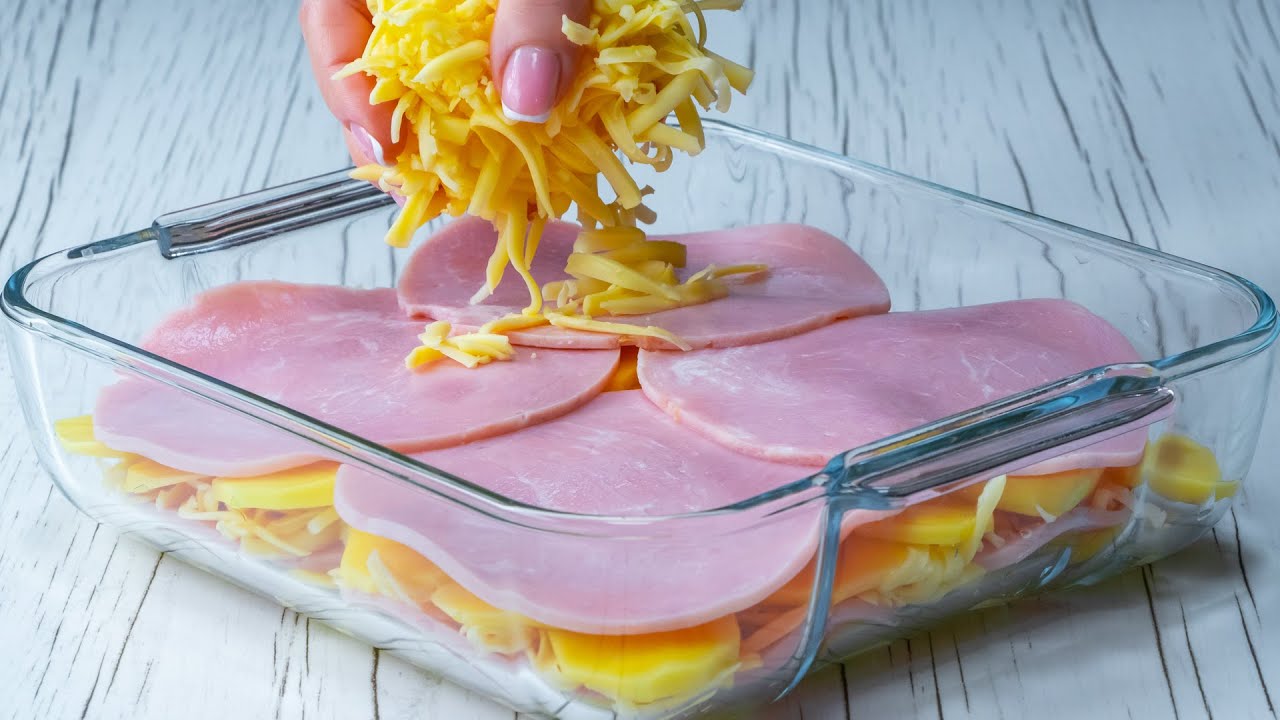 Lasaña con patatas, jamón york y queso en unos minutos