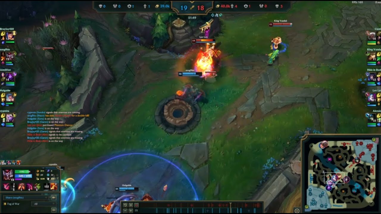 shaco effortlessly one and two shots jinx and teemo and faker ahri