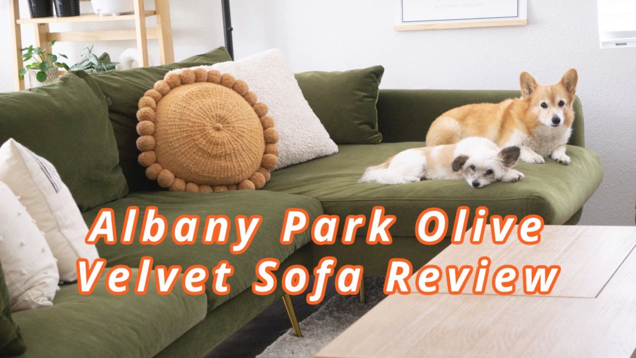 Albany Park Olive Velvet Sectional Sofa