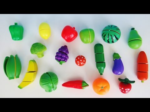 Learn names of fruits and vegetables with toy velcro cutting fruits and vegetables
