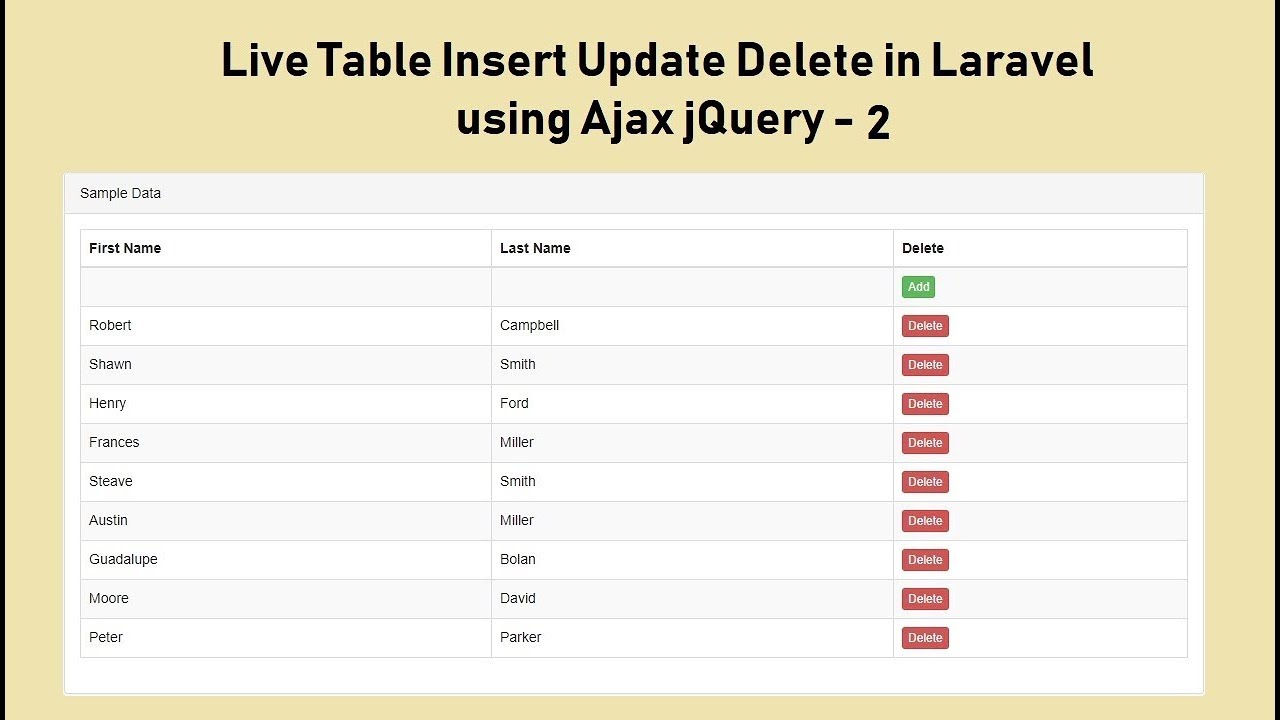 Live Table Insert Update Delete in Laravel using Ajax jQuery - 2 - YouTube Live Table Insert Update Delete In Laravel Using Ajax Jquery - 2 - Youtube
