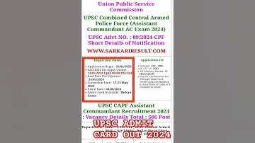 upsc capf apply online | upsc capf notification 2024  | #UPSC | #upscexam