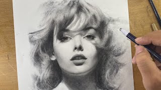 Woman Portrait Drawing in Pencil ( willow charcoal )